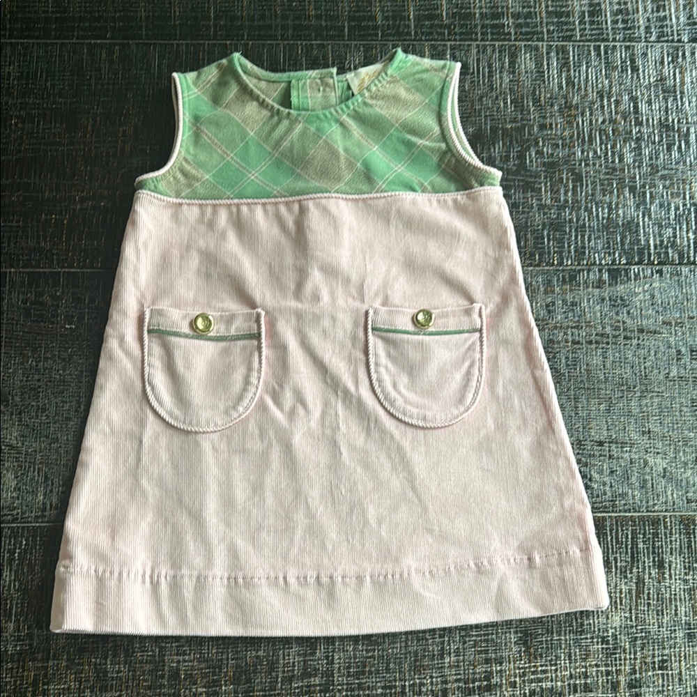 NWOT The Beaufort Bonnet Company TBBC Green & Pink Corduroy Plaid Dress 3T